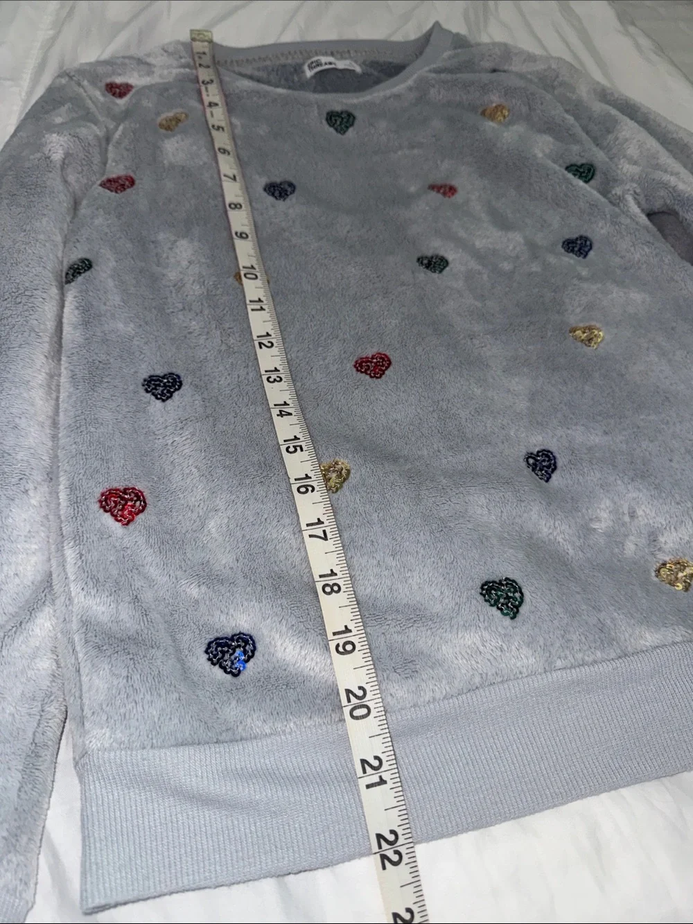 Gray Plush Heart Sequin Loungewear Set